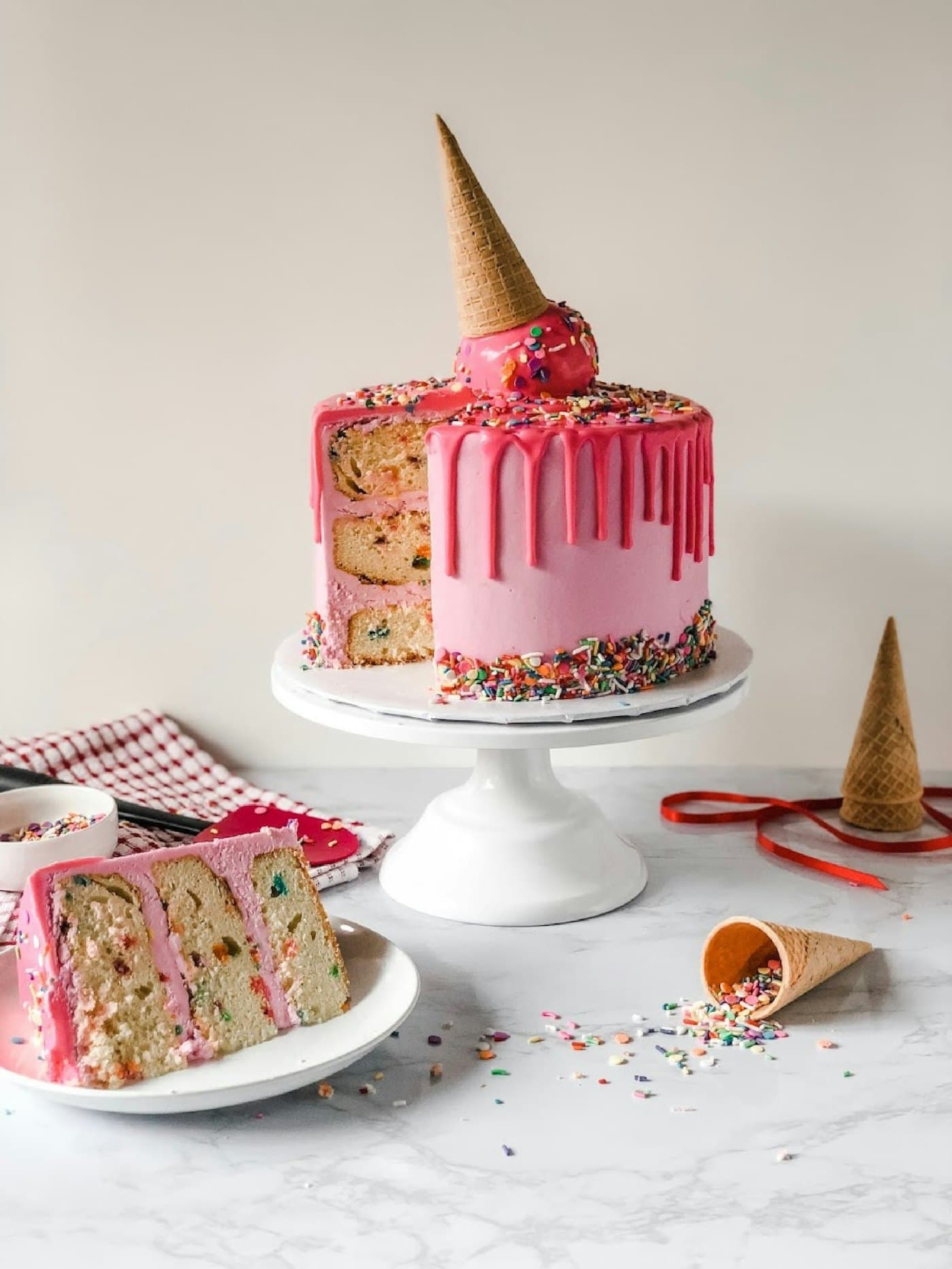 A pink ice-cream cake