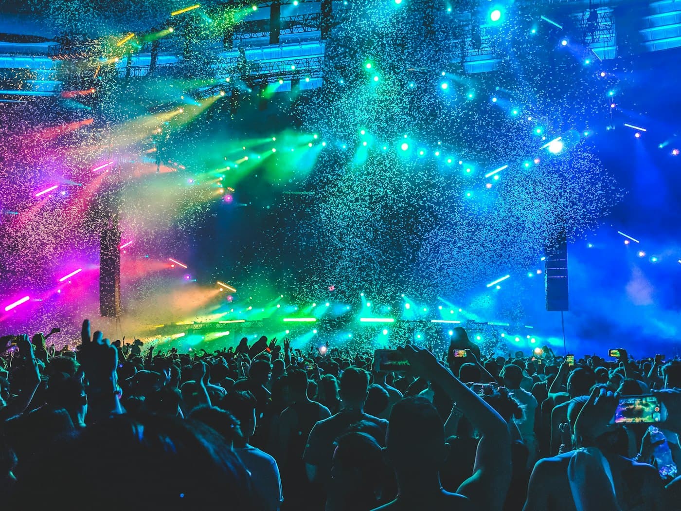 A crowd under festival lights
