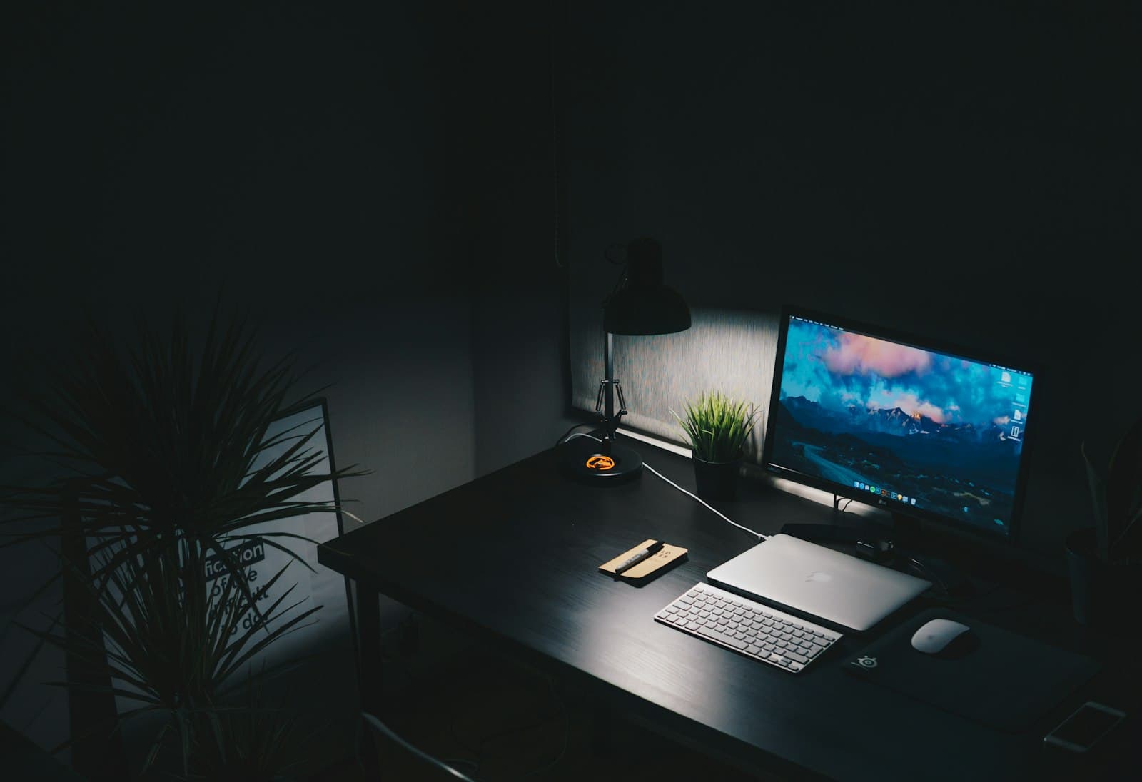 A dark desk setup